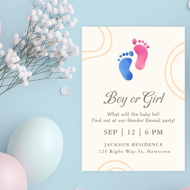 Invitación El género de los pies azules y rosados del bebé re (Subido por el creador)