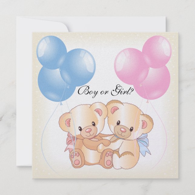 Invitación El género de Teddy Bears y Balloons revela la invi (Anverso)