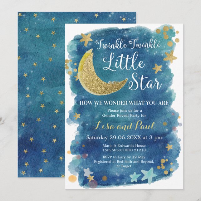 Invitación El género de Twinkle Little Star revela (Anverso / Reverso)