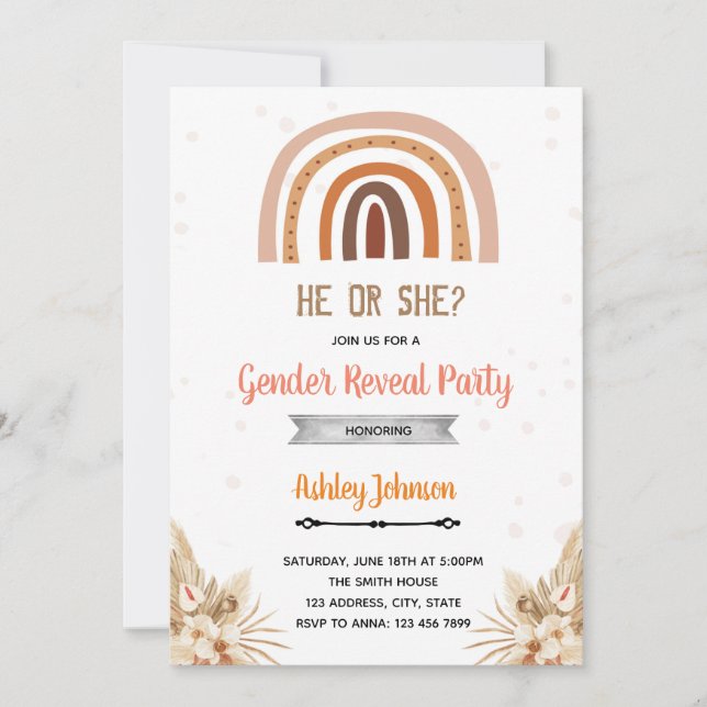 Invitación El género del arco iris del Boho revela (Anverso)