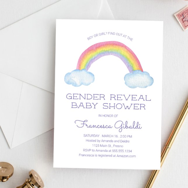 Invitación El género del arcoiris acuarela revela Baby Shower (Subido por el creador)
