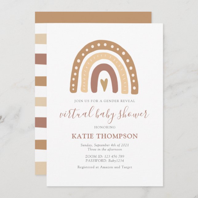 Invitación El género del arcoiris de Pastel Brown revela Baby (Anverso / Reverso)