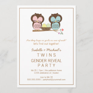 Invitación El género del bebé gemelo cute revela la invitació