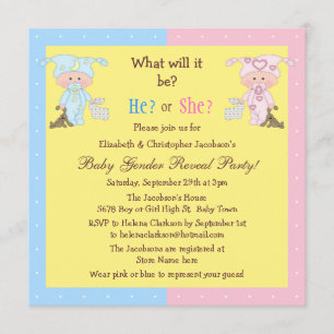 Invitación El género del bebé revela bebés y conejitos lindos