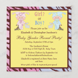 Invitación El género del bebé revela bebés y conejitos lindos