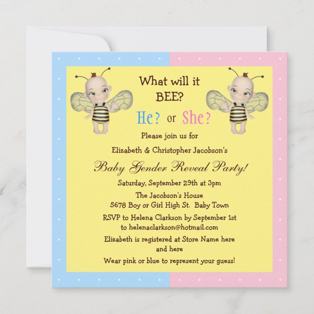 Invitación ¿El género del bebé revela qué él ABEJA? Abejas de (Anverso)