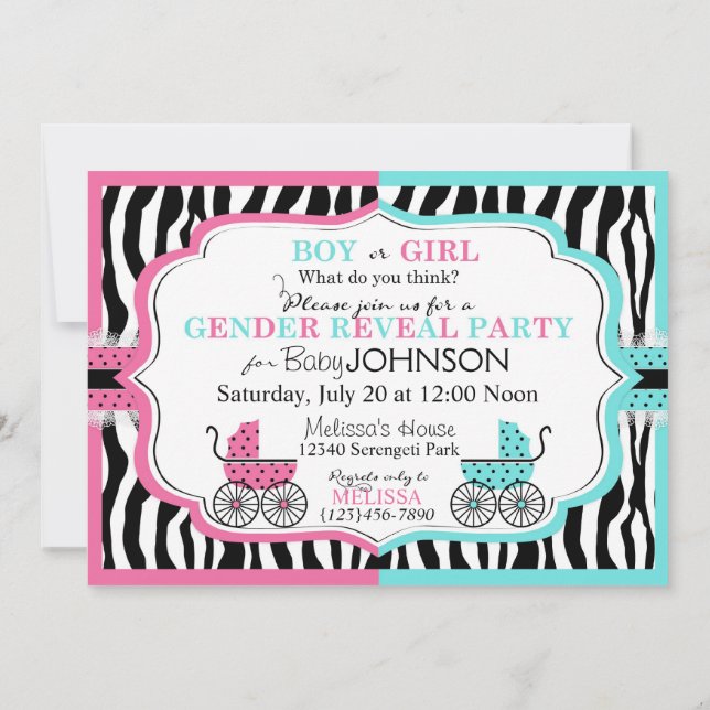 Invitación El género del carro y del estampado de zebra de (Reverso)