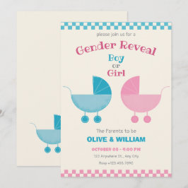 Invitación El género del coche de bebé azul y rosa revela