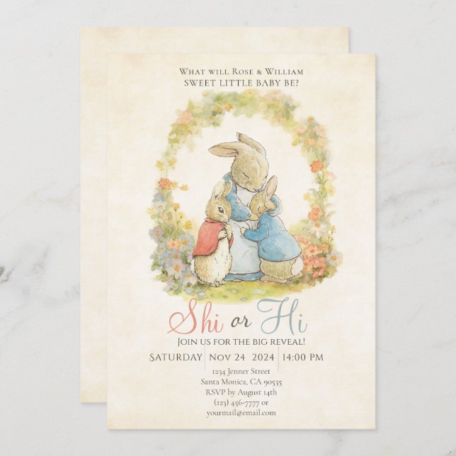 Invitación El género del conejo de Peter de la época revela q (Anverso / Reverso)