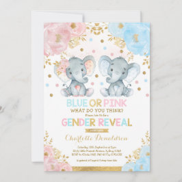 Invitación El género del elefante azul o rosa revela Baby Sho
