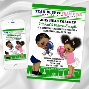 Invitación El género del fútbol revela Baby Shower étnico