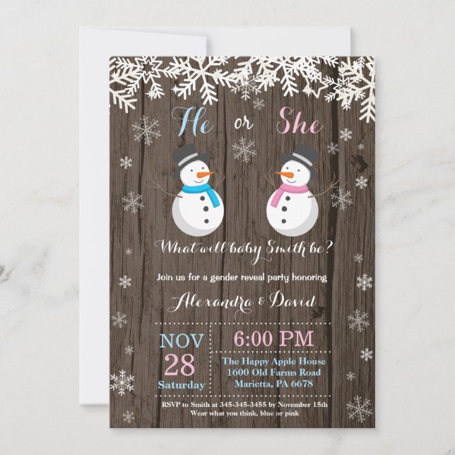 Invitación El género del muñeco de nieve del invierno revela (Anverso)