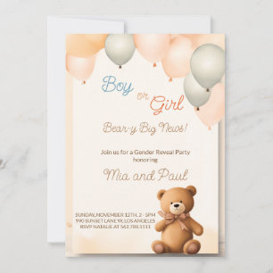 Invitación El género del osito de peluche lindo revela la inv