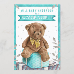 Invitación El género del oso de peluche azul verde azulado re