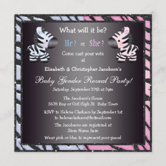 Invitación El género elegante del bebé revela cebras y el
