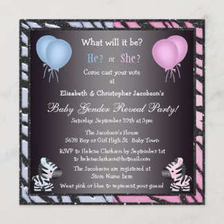 Invitación El género elegante del bebé revela cebras y los