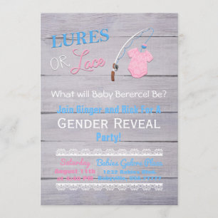 Invitación El género Lures o Lace Wooden revela Baby Shower