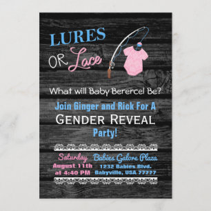 Invitación El género Lures o Lace Wooden revela Baby Shower