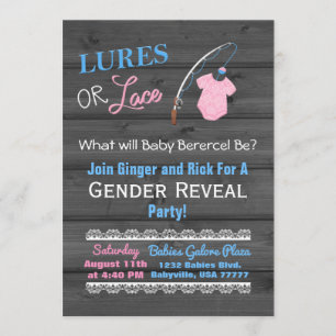 Invitación El género Lures o Lace Wooden revela Baby Shower