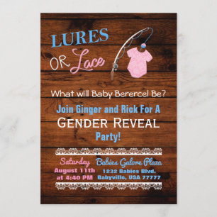 Invitación El género Lures o Lace Wooden revela Baby Shower