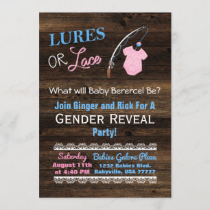 Invitación El género Lures o Lace Wooden revela Baby Shower