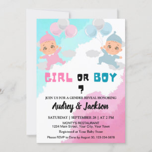 Invitación El género masculino o Chica cute revela Baby Showe