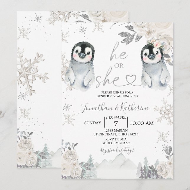 Invitación El género pingüino revela sus copos de invierno (Anverso / Reverso)