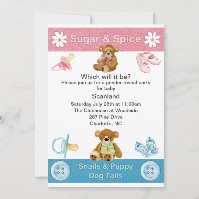 Invitación El género revela al fiesta (Anverso)