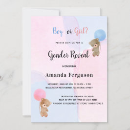Invitación El género revela al oso de peluche chica de niño a