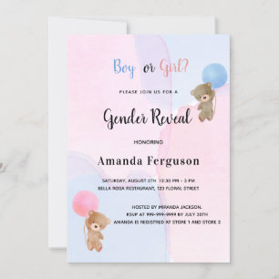 Invitación El género revela al oso de peluche chica de niño a