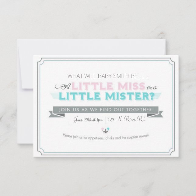 Invitación El género revela Baby Shower (Anverso)