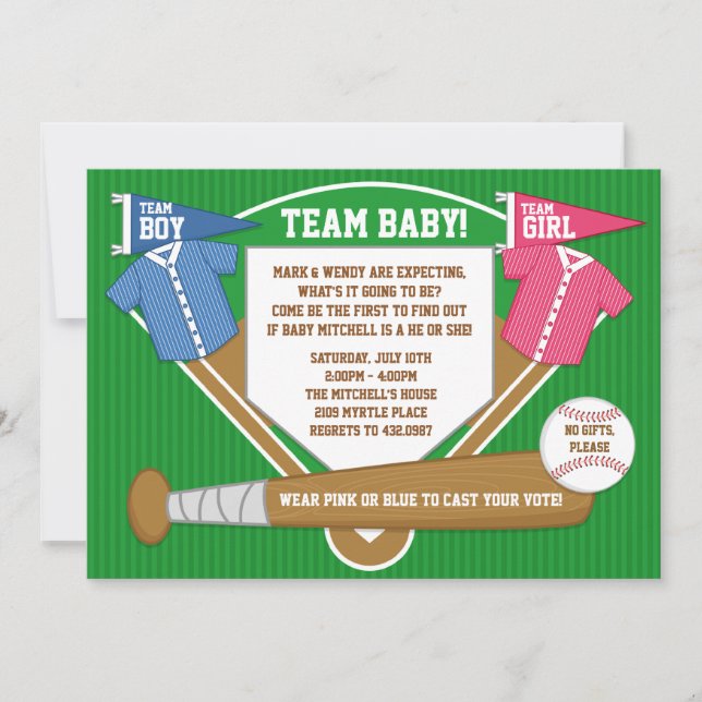 Invitación El género revela deportes del béisbol de la (Anverso)