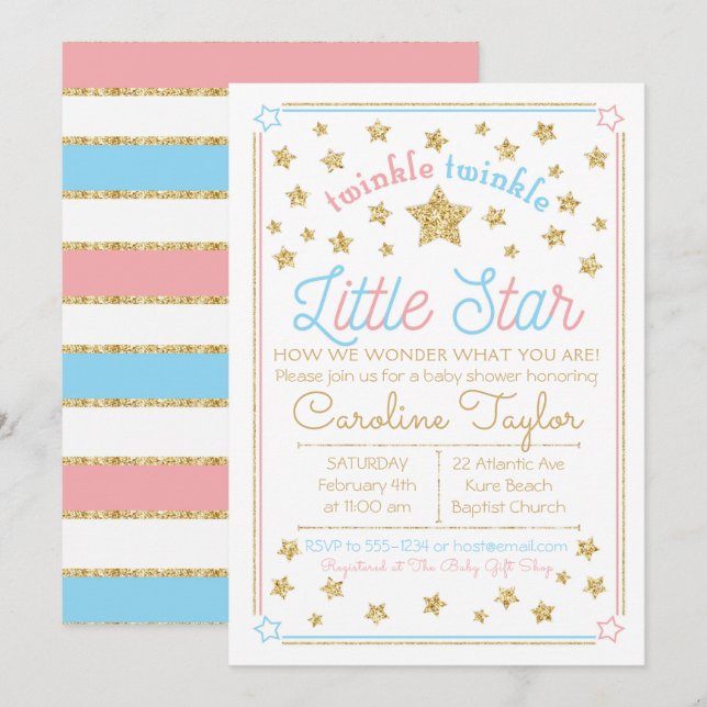 Invitación El género revela el centelleo de Baby Shower poca (Anverso / Reverso)