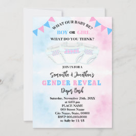 Invitación El género revela el color rosa y azul del pañal