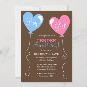 Invitación El género revela globos cardíacos rosa y azul