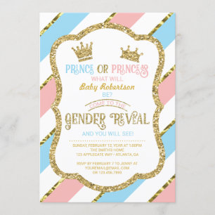Invitación El género revela invita, príncipe, princesa, falso