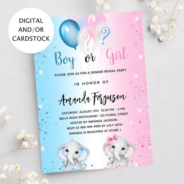 Invitación El género revela la ducha de bebé chica de niño ro (Subido por el creador)