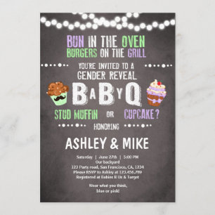 Invitación El género revela la ducha de los pares del Bbq de