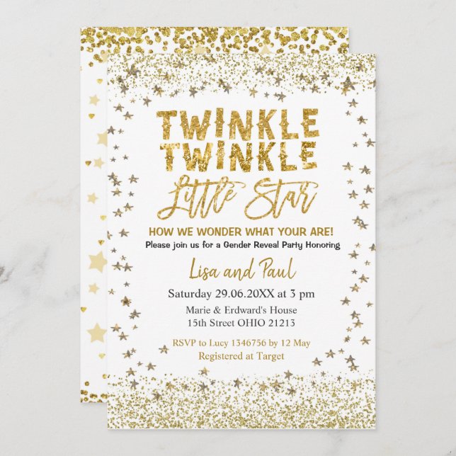 Invitación El género revela la pequeña estrella Baby Shower (Anverso / Reverso)