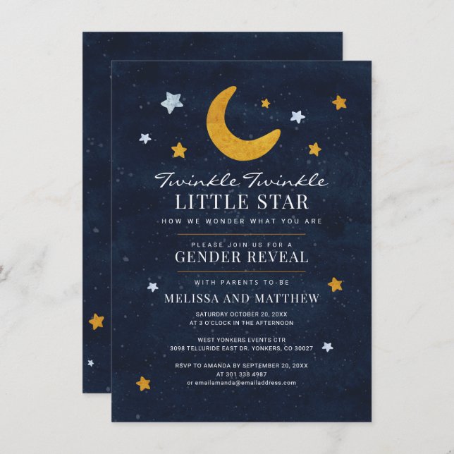 Invitación El género revela las estrellas de la luna de un ni (Anverso / Reverso)