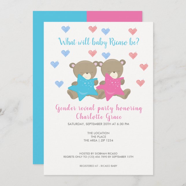 Invitación El género revela lo que el bebé tendrá que soporta (Anverso / Reverso)