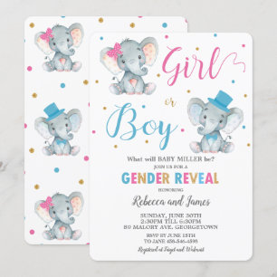 Invitación El género revela que el elefante es niño o niña