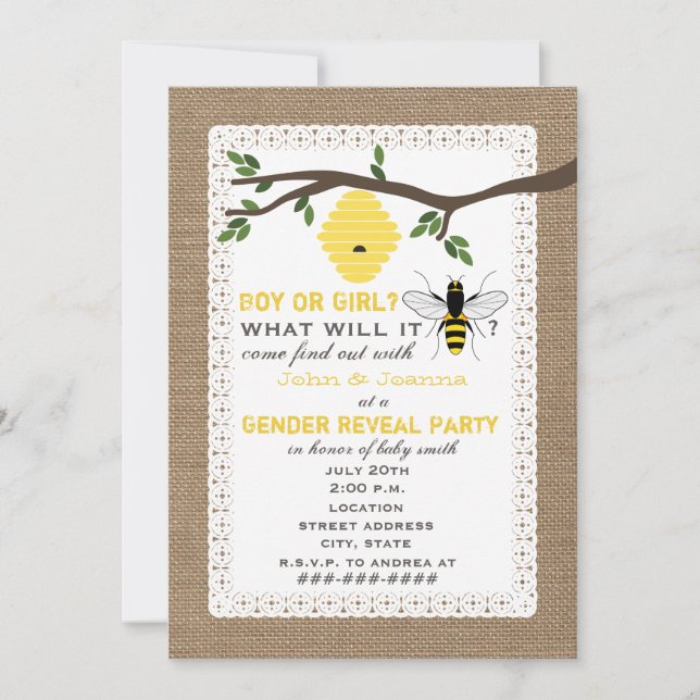 Invitación El género temático inspirado arpillera de la abeja (Anverso)