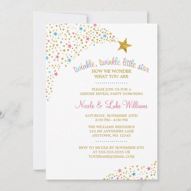 Invitación El género Twinkle Little Star revela Baby Shower (Anverso)