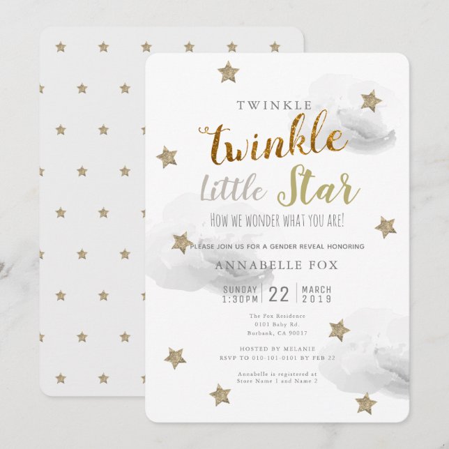 Invitación El género Twinkle Little Star revela Baby Shower (Anverso / Reverso)