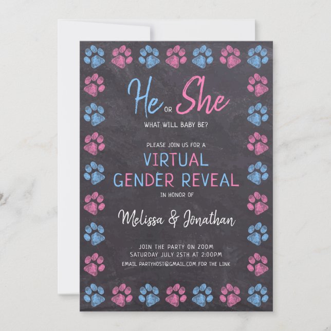 Invitación El género virtual de Chalkboard revela rosa azul (Anverso)