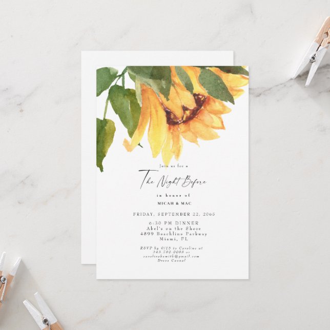 Invitación El girasol acuarela la noche antes del Boda (Anverso/Reverso In Situ)