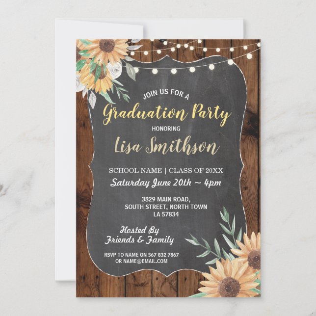 Invitación El girasol de madera de la fiesta de graduación (Anverso)