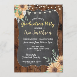 Invitación El girasol de madera de la fiesta de graduación