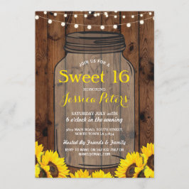 Invitación El girasol de madera del tarro del fiesta rústico